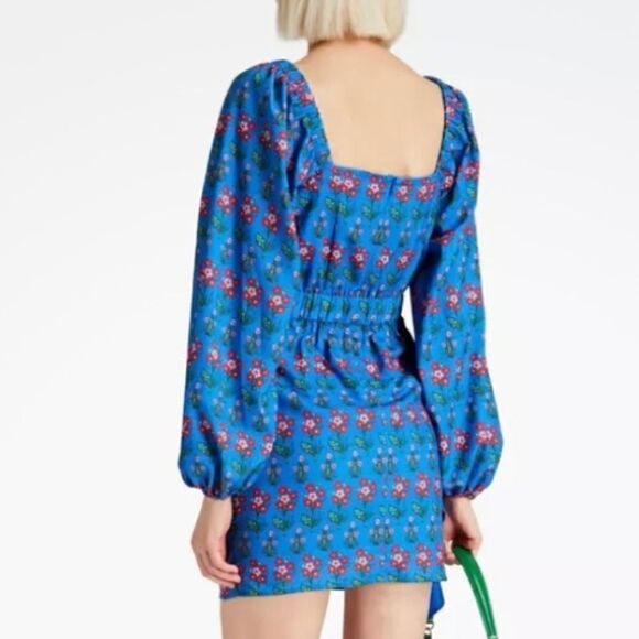 New Rhode Mina Draped Floral-Print Crepe de Chine Mini Dress Blue Small - Picture 6 of 14